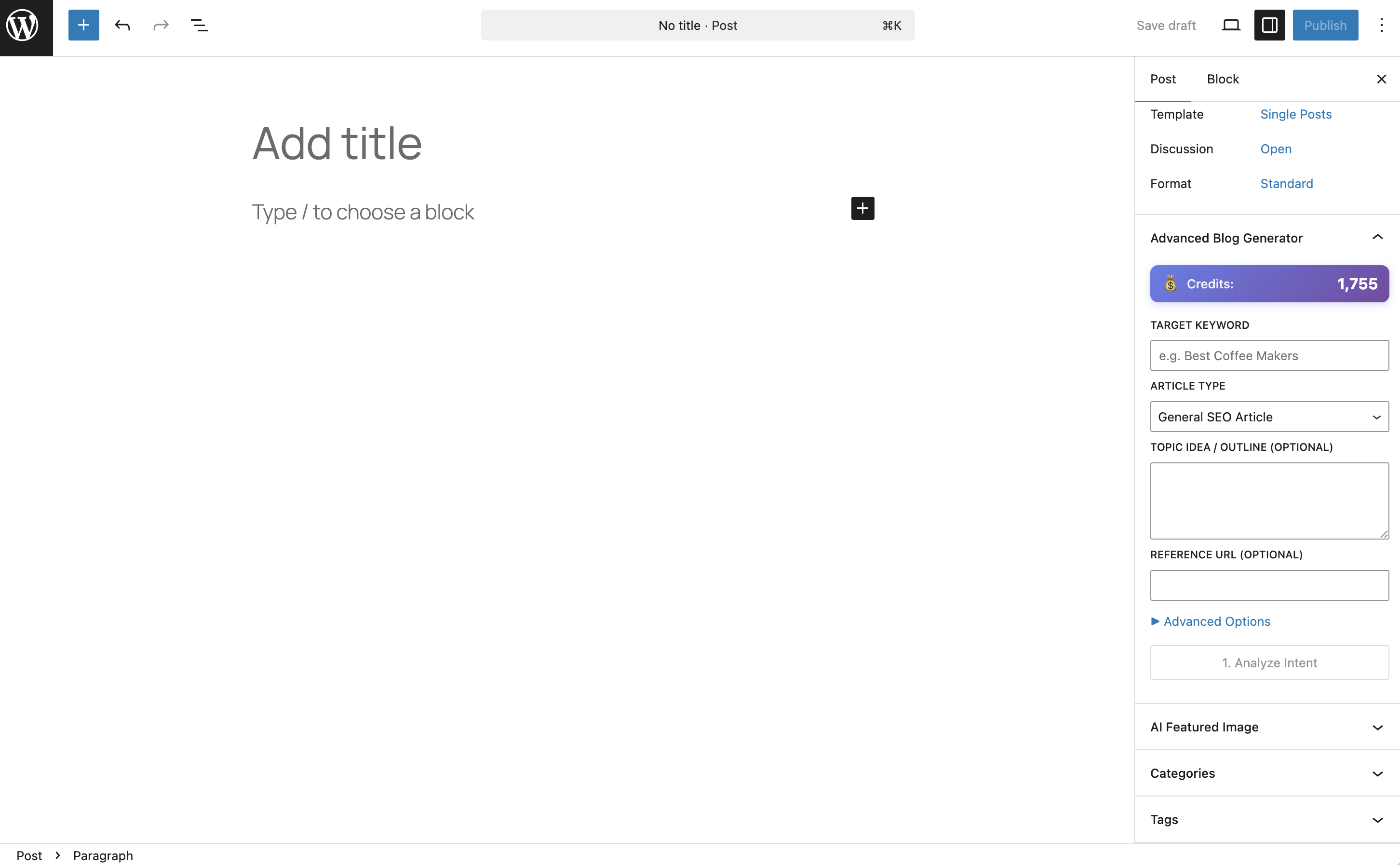 Article Generator Sidebar Panel
