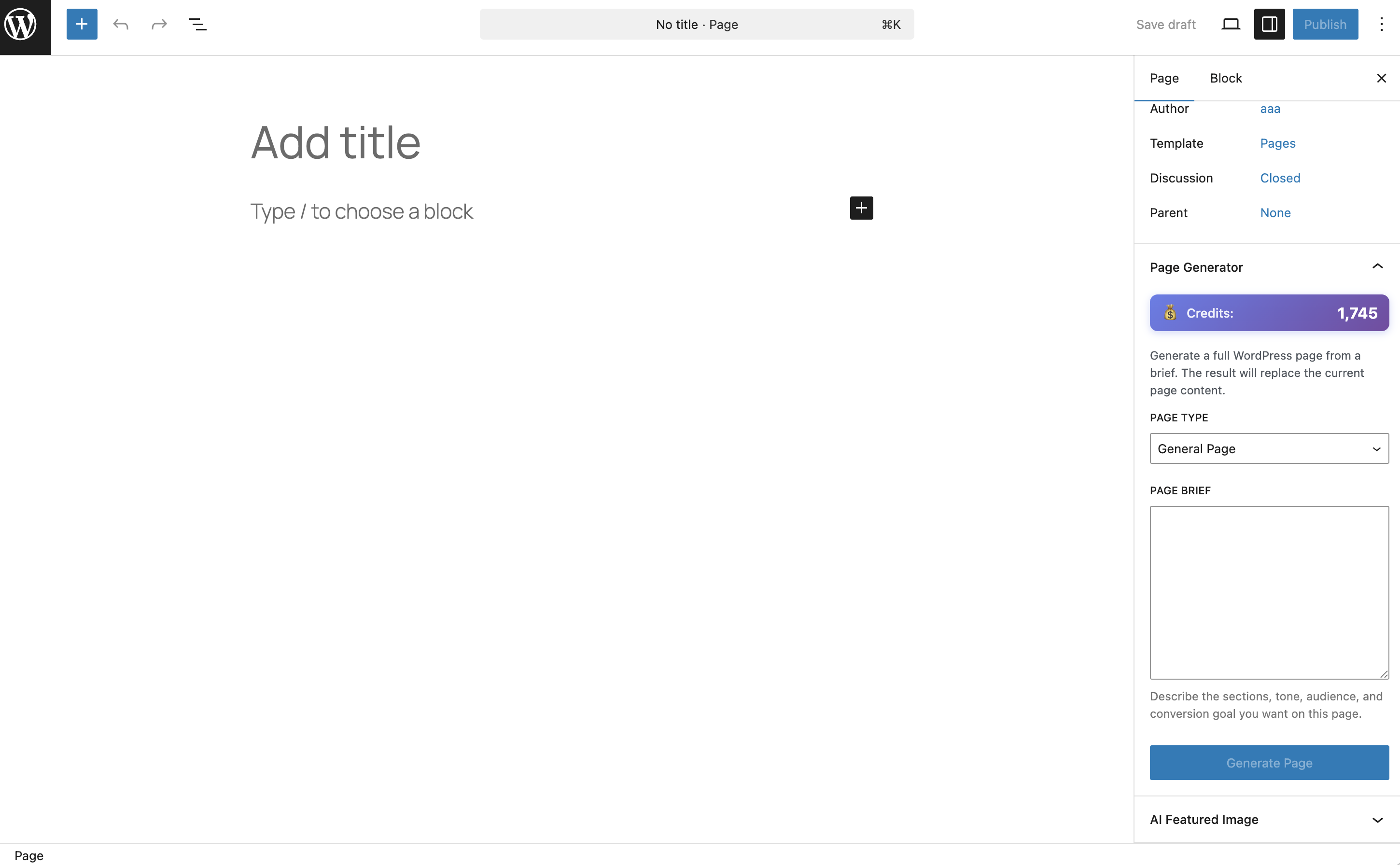 Page Generator Panel
